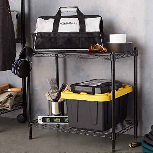 Amazon Basics 2-Shelf Stackable Storage, 13.3" D x 23.2" W x 22.2" H, Black
