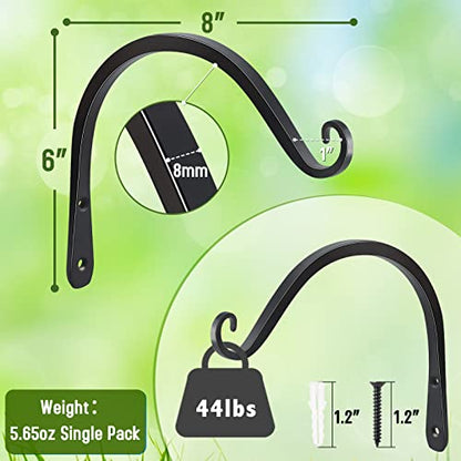 Heavy Duty Plant Hangers Outdoor Indoor, 8 Inch 2 Pack Metal Hanging Bracket Holds Up to 44 lbs, Wall Brackets for Hanging Baskets, Bird Feeders,Wind Chime& Lanterns, Black