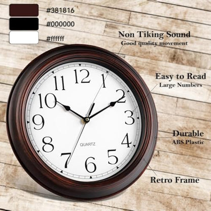 KECYET 12" Wall Clocks Battery Operated Silent for Living Room | Vintage Wall Clock; Analog Silent non Ticking; Kitchen Living Room Home Office Bathroom Bedroom