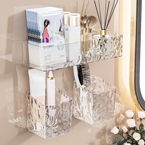 Lae Nuvole Adhesive Shower Caddy 4-Pack, Wall Bathroom Organizer, Clear | No-Drill, Renter Friendly, Quick-Drain Bottom, Holds 11 lbs, for Shower & Makeup Storage, apartment dweller, home organizer