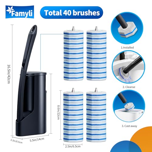 Disposable Toilet Brush - Toilet Bowl Cleaner, Toilet Cleaning Supplies, Toilet Brush with Holder, Toilet Bowl Cleaner Wands，40 Refills for Toilet Cleaning and Hygienic Bathroom Maintenance