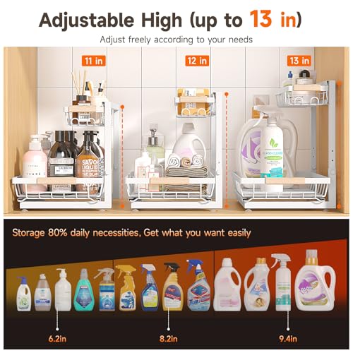 2-Pack 2-Tier Height Adjustable Under Sink Organiz... (White | Iron)