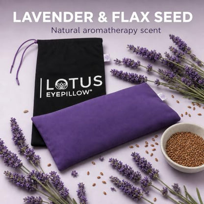 Lotus Lavender Eye Pillow - Weighted Mask for Yoga & Sleep | NOLAVA Sleep & Wellbeing App included; warm or cool headache relief; organic cotton, lavender-flaxseed fill.