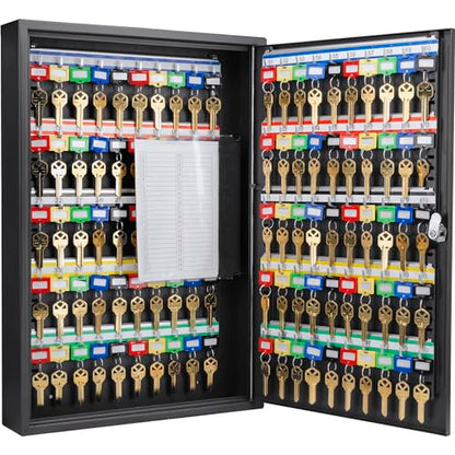 Barska 100-Position Key Lock Box – Solid Steel Key Cabinet with Adjustable Numbered Hooks, Key Log Sheet, Color Tags & Index Chart – Wall-Mount Organizer, Black Finish Key Organizer Keybox