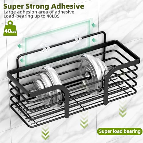 Yougai Shower Caddy, Shower Organizer with Soap Holder and Hooks, Rustproof Shower Shelves, No Drilling Bathroom Organizers and Storage, Wall-Mounted Kitchen & Home Decor (Black)