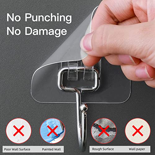 Large Adhesive Hooks for Hanging Heavy-Duty 44Ib(Max) 20 Packs, Wall Hangers without Nails Self-Adhesive Traceless Clear and Removable, Waterproof and Rustproof Multiple Uses for Bathroom Kitchen Home