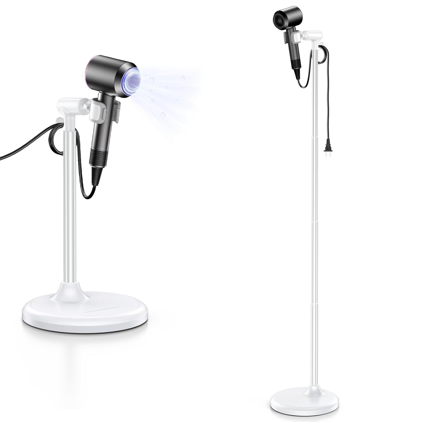 Hands-Free Hair Dryer Stand for Blow Dryers Hairdryer Holder for Families & Pet Grooming Bathroom Use Hair Dryer Holder with Anti-Slip Stable Base, Adjustable Height 16.7 - 50 Inch