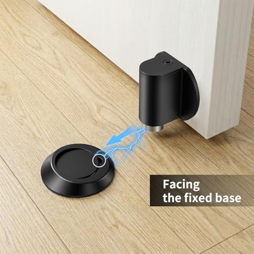 Magnetic Door Stoppers - Double Magnet Door Catch, Door Holder, | Stainless Steel Retractable Bottom of Door stop, Suits Gaps Within 1.5"Keep Door Open, No Drill 3M Adhesive & Screws-Black1Pc