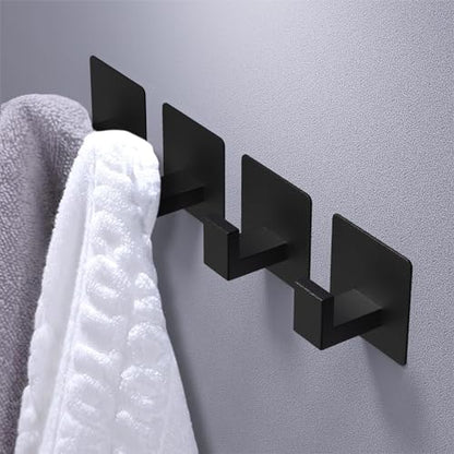 VAEHOLD 4 Pack Adhesive Towel Hooks, Heavy Duty Wall Hooks Aluminum Hooks Stick on Door, Kitchen, Bathroom for Hanging Coat, Hat, Towel, Robe, Clothes (Black)