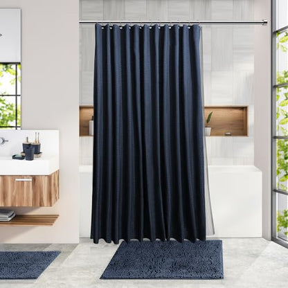 Clara Clark Bathroom Set, Shower Curtain Set, Bathroom Accessory Set | 20 Piece Navy Blue Bathroom Accessories Set with Toothbrush Holder, Soap Dispenser, Soap Dish, Toilet Brush, and Trash Can