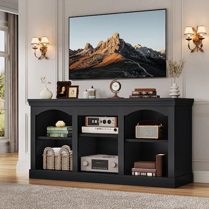 YITAHOME Farmhouse TV Stand with Adjustable Shelf for Living Room, Black | Entertainment Center with Adjustable Shelf, for 65 Inch TVs, for Living Room, Large Console Design, Farmhouse Style