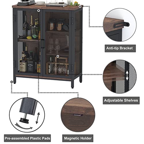 Coffee Bar Cabinet for Liquor, Small Storage Cabinet for Home Kitchen, Farmhouse Sideboard Buffet Cabinets, Industrial Alcohol Cabinets for Dining Entryway Living Room (Rustic Oak)