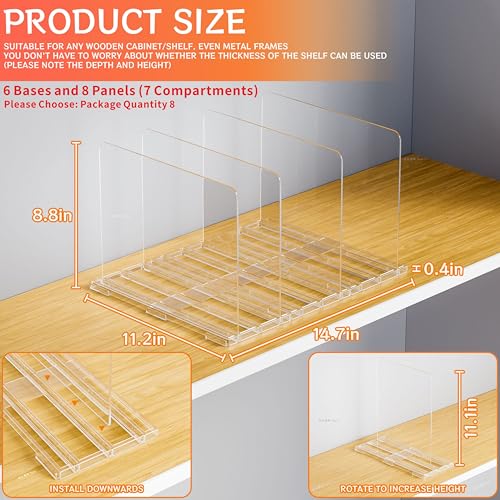 Clear Acrylic Shelf Dividers for Closet Organization,8 Pack Adjustable Bags,Clutch,Purse Organizer and Storage,Handbag Organizer for Closets,Purse Divider,8.8″ Tall Sweater,Tshirt,Towel Divider