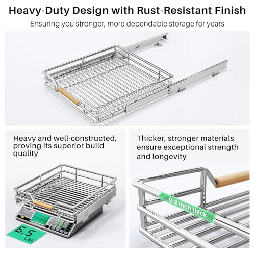 Pull out Cabinet Organizer, 15"W X 21"D, Heavy Duty Smooth Sliding Under Cabinet Shelves for Pots and Pans, Full-Extension Roll out Drawers, Slide out Organization for Home Kitchen Pantry