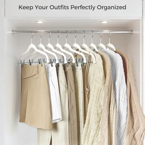 HOUSE DAY Velvet Skirt Hangers with Adjudtable Clips 10 Pack, Ivory | Non Slip Suit Organizer with 360° Hook, Heavy Duty Hanger for Pants, Skirts, Shorts, Outfit Hangers All-Season Space Saver