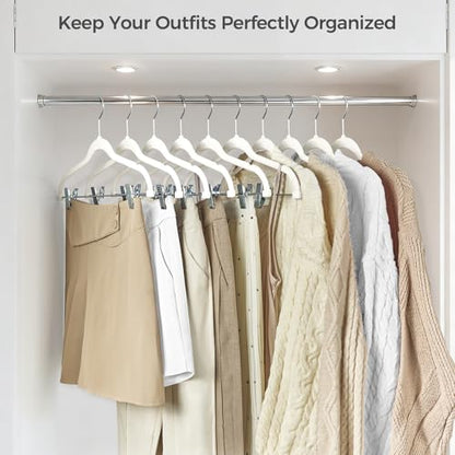 HOUSE DAY Velvet Skirt Hangers with Adjudtable Clips 10 Pack, Ivory | Non Slip Suit Organizer with 360° Hook, Heavy Duty Hanger for Pants, Skirts, Shorts, Outfit Hangers All-Season Space Saver