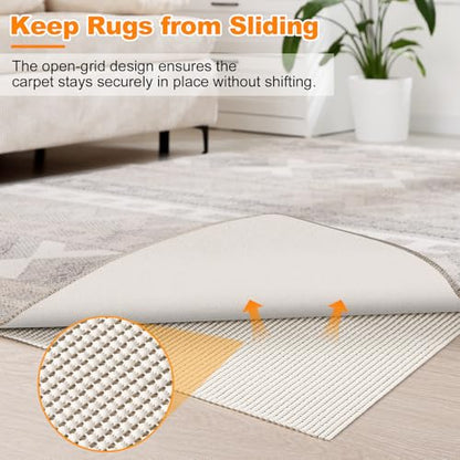 Songrey Non-Slip Rug Pad 5x7 FT, White | Extra Thick Carpet Pads for Hard Surfaces, Prevent Sliding and Secures Rugs, Provide Floor Protection with Comfort Cushioning