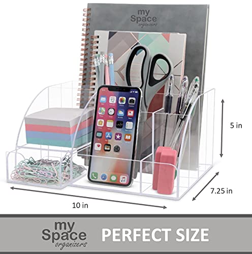 Clear Acrylic Desk Oganizer, 9 Compartments, Office Supplies and Desk Accessories Organizer, Home Decor Desktop Organizer (Clear)