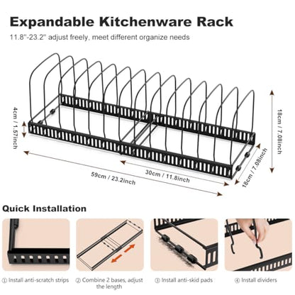 Housolution Cutting Board and Baking Tray Cookie Sheet Organizer, Black | 12"-23" Expandable, 14 Adjustable Dividers, Sturdy Metal Construction, Easy Assembly