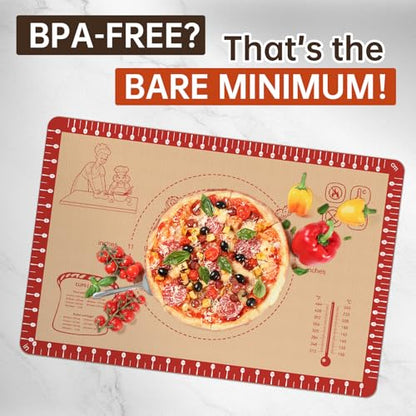 Silicone Baking Mat with 10 Recipes, Extra Thick Silicone Mats for Baking, Non Stick Pastry Mat for Rolling Dough, Silicone Macaron Baking Mat for Cookie,Bread,Pizza,Fondant Mat, Oven&Dishwasher Safe
