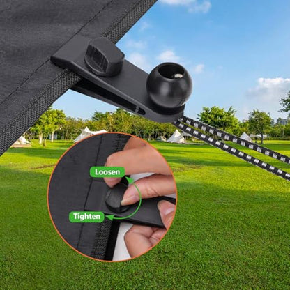 Tarp Clips Heavy Duty Lock Grip, 20 Pcs Tarp Clamps & Bungee Cords Set | Come with Storge Bag, Windproof Shark Tent Fastener Clip, Pool Cover Clip for Camping, Awning, Shade Cloth , Boat& Car Cover