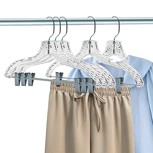 Quality Clear Plastic Skirt Hangers - 12 Pack Crystal Cut for Skirt, Pant, Dress, Suit, Coat Hangers Heavy Duty & Nonslip Design Asujtable Clips, Swival Hook, 17" inch (12, Crystal Skirt)