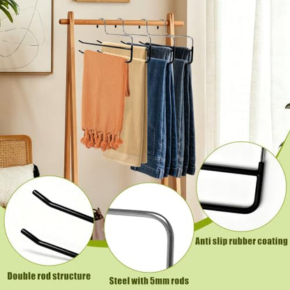 12 Pcs Pants Hangers Double Rod Jean Hangers,Open-Ended Pants Hangers Black | Non-Slip,Space Saving Pants Hangers,Double Hanger for Apartment Closet Storage Organizer Trousers Scarves