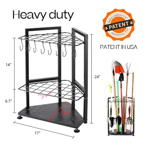 UU-Major Garden Tool Organizer,Yard Tool Rack Heavy Duty,Free Standing for Garage Corner,Garage Organization,Garage Organizers and Storage,Garden Tool Holder for Lawn,Shed,Outdoor,Metal
