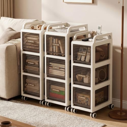 Bathroom Storage with Drawers, 7.87" Wide Slim Storage Cabinet | Freestanding Narrow Cupboard for Bathroom, Kitchen