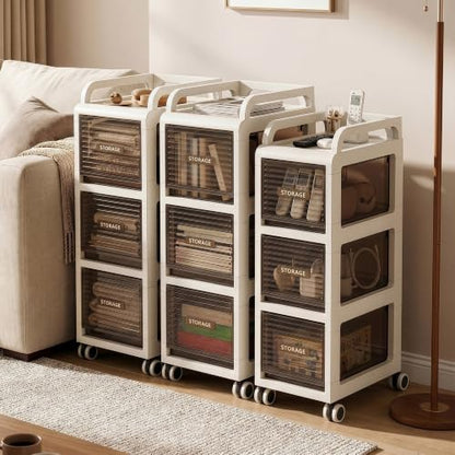 Bathroom Storage with Drawers, 7.87" Wide Slim Storage Cabinet | Freestanding Narrow Cupboard for Bathroom, Kitchen
