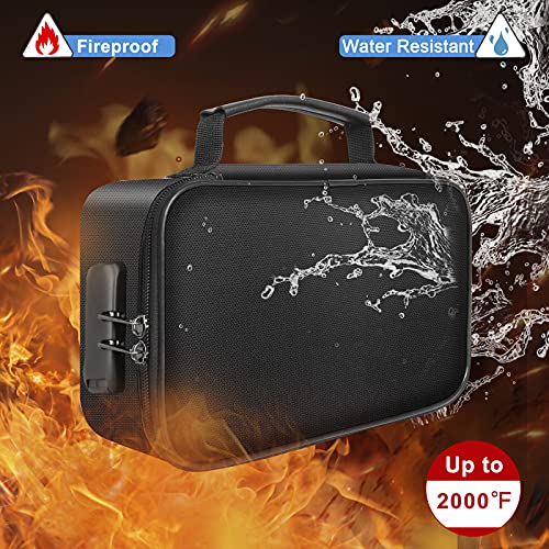 ENGPOW Small Fireproof Storage Organizer Case with Lock, 9”x 5.3”x 3.7” | Money Safe Wallet Carrying Bag with Multi-Pocket, Portable Home Travel for Cash,Card,Passport,Coin,Check,Bill,Soft Box,Black