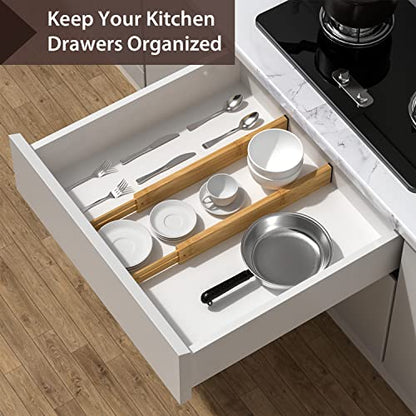 4 PCS Drawer Divider, 17"-22" Adjustable Bamboo Drawer Dividers Organizers, Expandable Separators for Kitchen, Clothes, Dressers, Home, Office