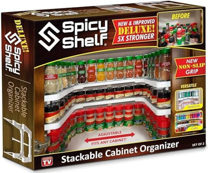 Deluxe - Expandable Spice Rack and Stackable Cabinet & Pantry Organizer (1 Set of 2 Shelves) - As seen on TV Deluxe (Spicy Shelf Organizer) - Pantry Organization - Pantry Spice Organizer