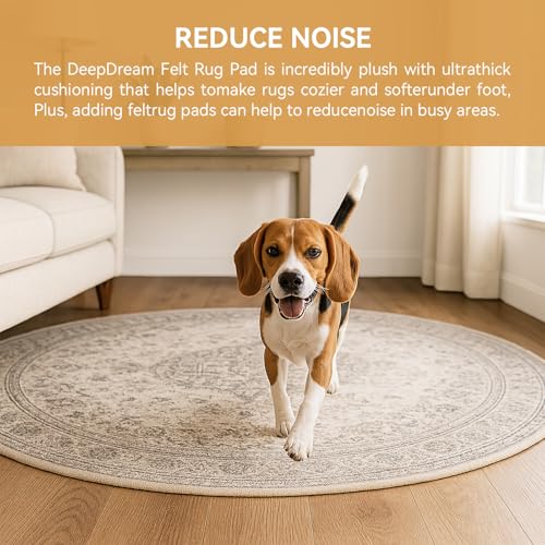 Deep Dream Dual Surface 8' Round Rug Pad, Waterproof 1/4" Thick Felt + Rubber Backing, Non Slip Round Carpet Gripper for Area Rugs, Protective Cushioned Pads for All Floors