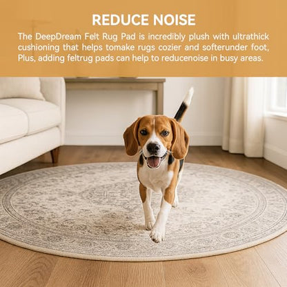 Deep Dream Dual Surface 8' Round Rug Pad, Waterproof 1/4" Thick Felt + Rubber Backing, Non Slip Round Carpet Gripper for Area Rugs, Protective Cushioned Pads for All Floors