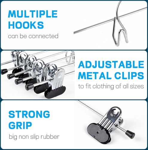 Amber Home 20 Pack Heavy Duty Metal Pants Skirt Hangers, Stackable, Adjustable Clips, Space Saving for Jeans, Slacks