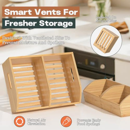Potato and Onion Storage Bin, Stackable Pantry Org... (Turquoise | Bamboo)