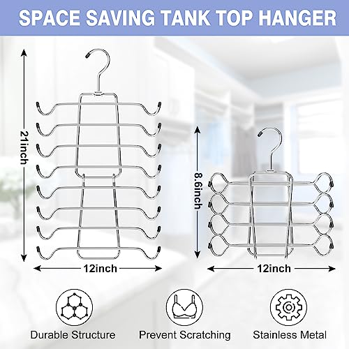2Pcs Tank Top Hangers Space Saving Hanger Organizer Bra Hangers Silver | 360° Rotating Metal Closet Organizers and Storage Lingerie Hangers for Tank Tops Cami Bras Belts Swimsuits Lingeries