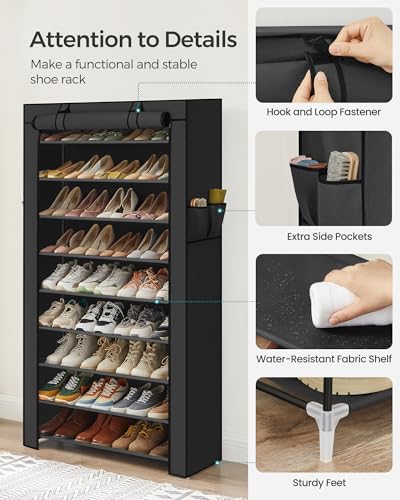 SONGMICS 10-Tier Shoe Rack, Shoe Storage Cabinet with Dustproof Cover, Free-Standing Shoe Storage Organizer for Closet, Entryway, Hold 40-50 Pairs of Shoes, for Sneakers, High Heels, Black URXJ36HV1