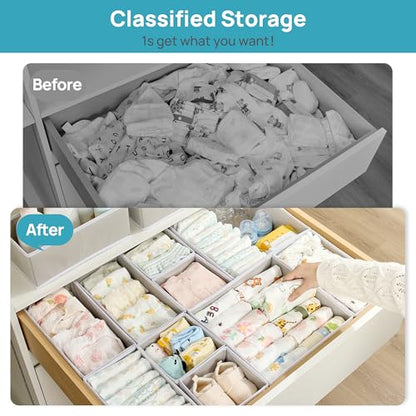 Vtopmart 18 Pack Baby Clothes Organizer, Dresser Drawer Organizer for Baby Clothing, Foldable Fabric Closet Drawer Storage Bins, Dresser Dividers for Bra, Socks, Ties, Scarf