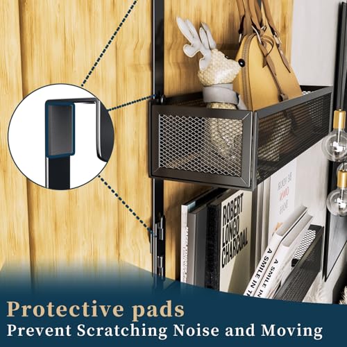 Consumest Over The Door Hooks Organizer - 3 Tier Door Hanger with 9 Coat Hooks & 2 Mesh Basket, Back Storage Organizer Hanging Towels for Bathroom, Bedroom, Black