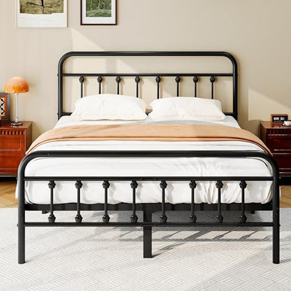 zunatu Full Size Metal Bed Frame with Victorian Style Headboard and Footboard, Steel Slat Support Platform Bed, No Box Spring Needed, Under Bed Storage, Easy Assembly, Black