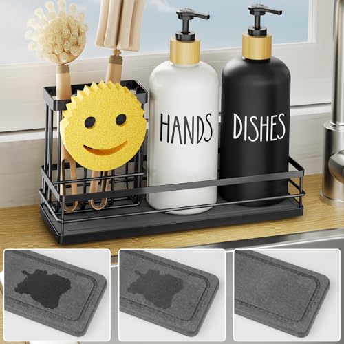 Kitchen Dish Soap Dispenser Set, 16OZ Glass Bottle...