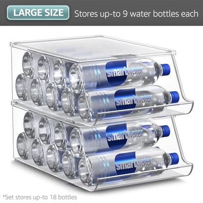 Sorbus Water Bottle Organizer for Fridge with Lid – Holds 9 Bottles – Stackable Drink Organizer for Refrigerator, Pantry, or Countertop – Clear BPA-Free Plastic Bottle Storage Holder