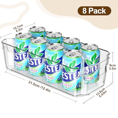 Clear Fridge Organizer, Refrigerator Organizer Bins with Handle, Freezer, Kitchen Cabinet, Pantry Organization, BPA Free Fridge Organizers (12.4 inch 8 Pack)