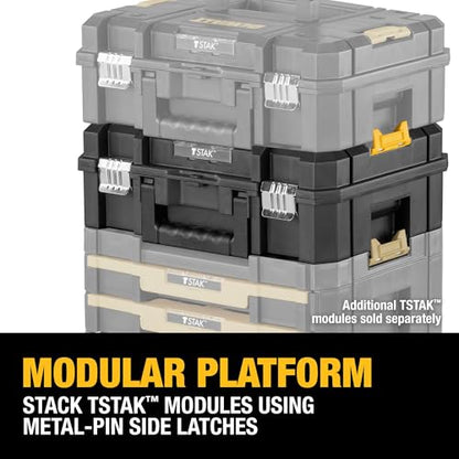 DEWALT Tool Box TSTAK II, 13 In. Flat Top Tool Storage Case, Stackable Organizer Hard Case Portable Toolbox, Heavy Duty, Holds Up To 66 lbs (DWST17807)