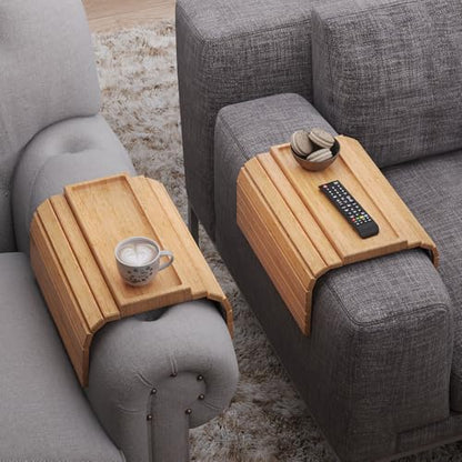 2 Pack Bamboo Folding Sofa Arm Tray with Anti-Slip Pad (Natural) | Couch Armrest Tray,Foldable Build, Space-Saving Storage, No Assembly, easy to clean, universal arm fit,Gift box