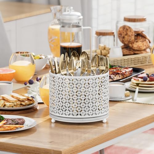 360° Rotating Kitchen Utensil Holder - Fast-Drying... (White | Carbon Steel)