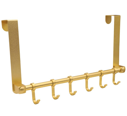 Over The Door Hooks Door Hanger, Moving 6-Hooks Over Door Coat Rack for Hanging, Aluminum Heavy Duty Door Organizer for Towel Robe Hat Bag, Behind Back of Door Bathroom (Gold)