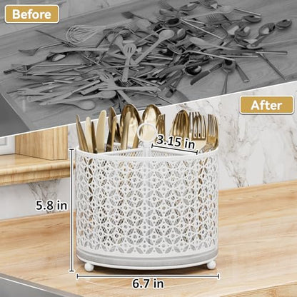 360° Rotating Kitchen Utensil Holder - Fast-Drying... (White | Carbon Steel)